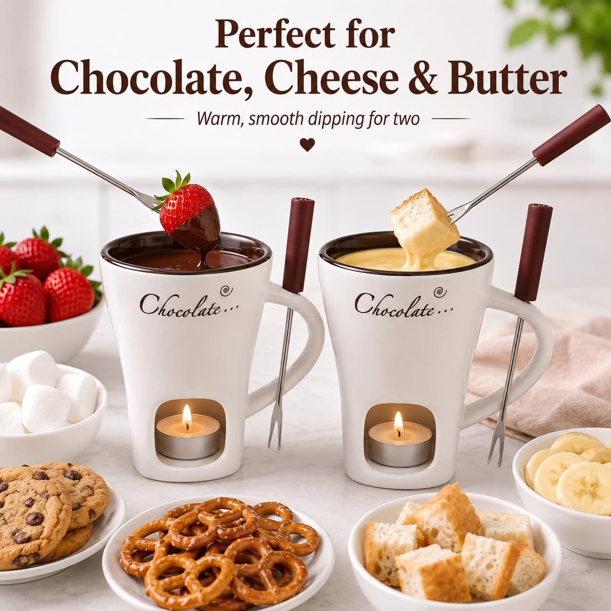 Fondue Pot Ceramic - Керамическая чаша для фондю с вилками,